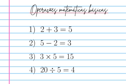 Operações básicas escritas num caderno