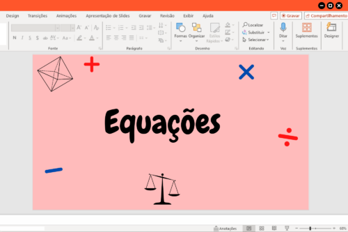 Apresentação de slide sobre equações