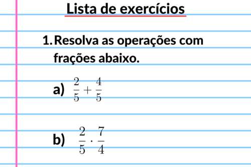 Exercícios sem contexto escritos em uma folha de caderno