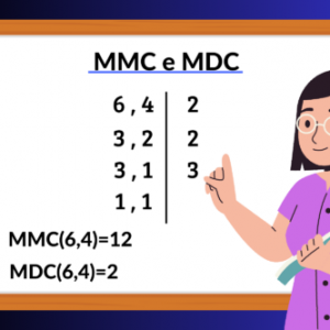 Professora mostrando a resolução de um cálculo de MMC